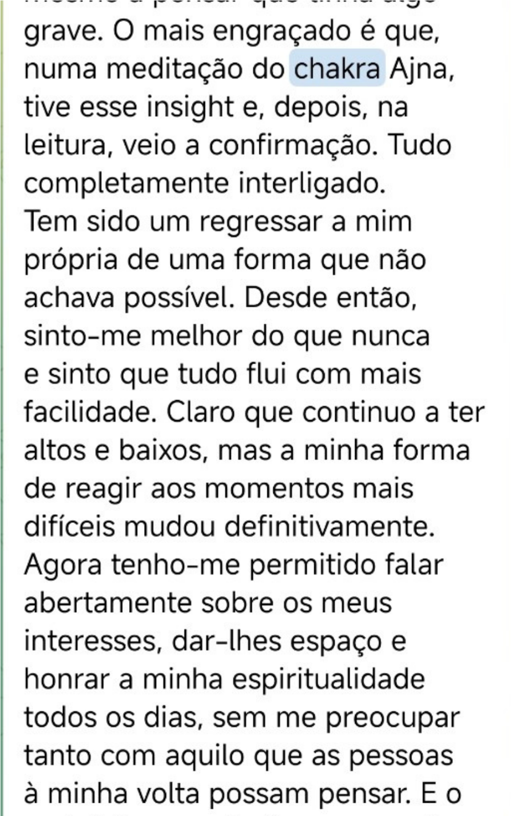 Print original de uma partilha sobre autoconhecimento